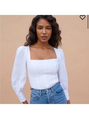 Reformation White Square-Neck Linen Blouse